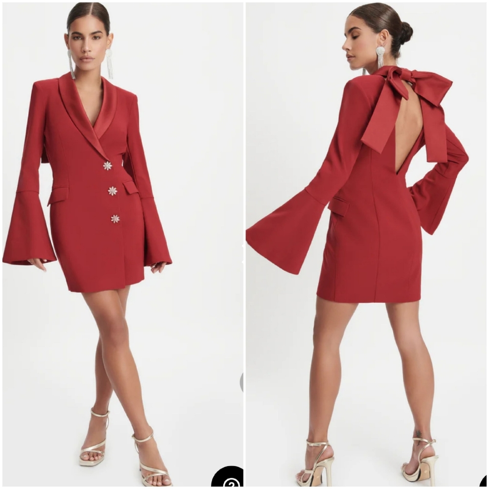 ❤️❤️Lavish Alice Bow Back Blazer Dress in Burgundy - Picture 2 of 12